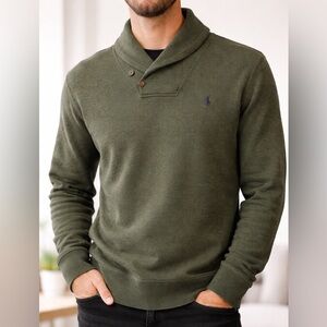 Polo Ralph Lauren Shawl Collar Sweater Men’s Large Dark Olive Classic Logo